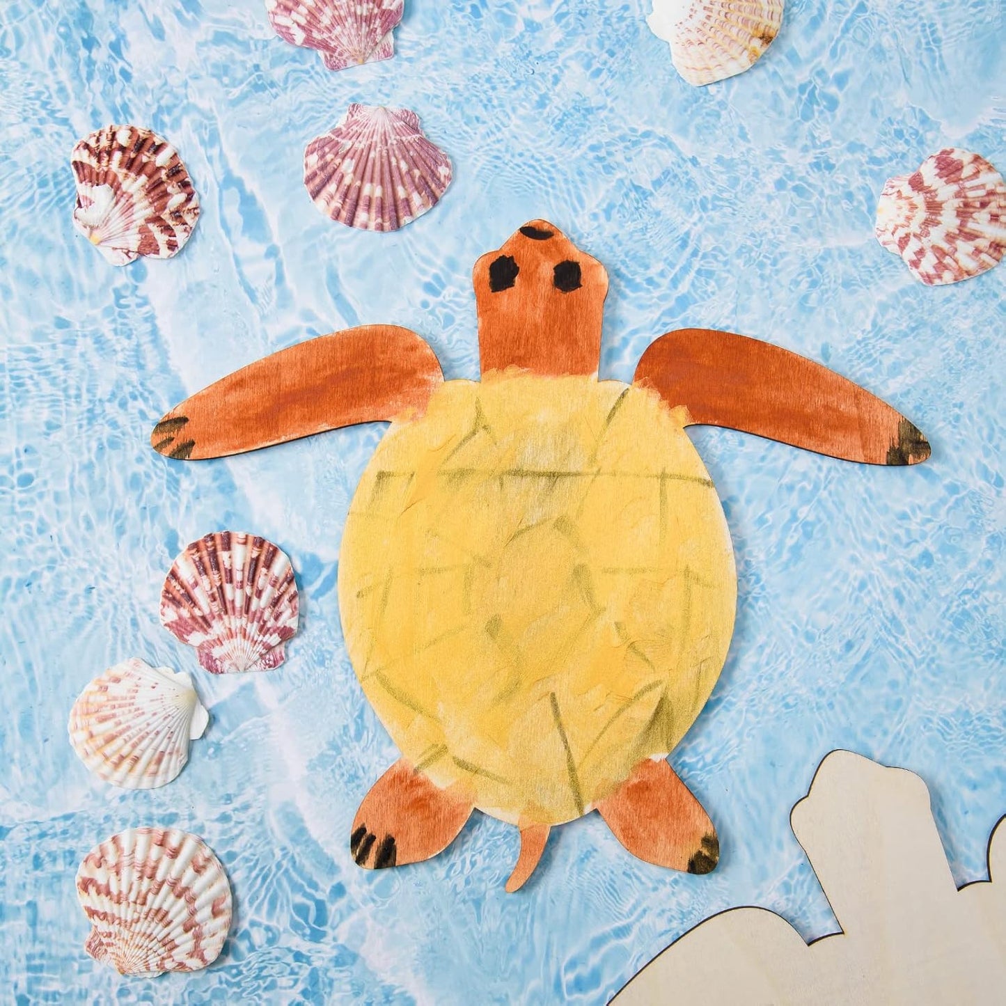 8 Pcs Wooden Turtle Cutouts 11.8 x 11 Unfinished Wood Sea Turtle Shape Cutouts Blank Wooden Sea Animal Slices Ornaments for DIY Crafts Sea Ocean Beach Theme Party Home Decoration