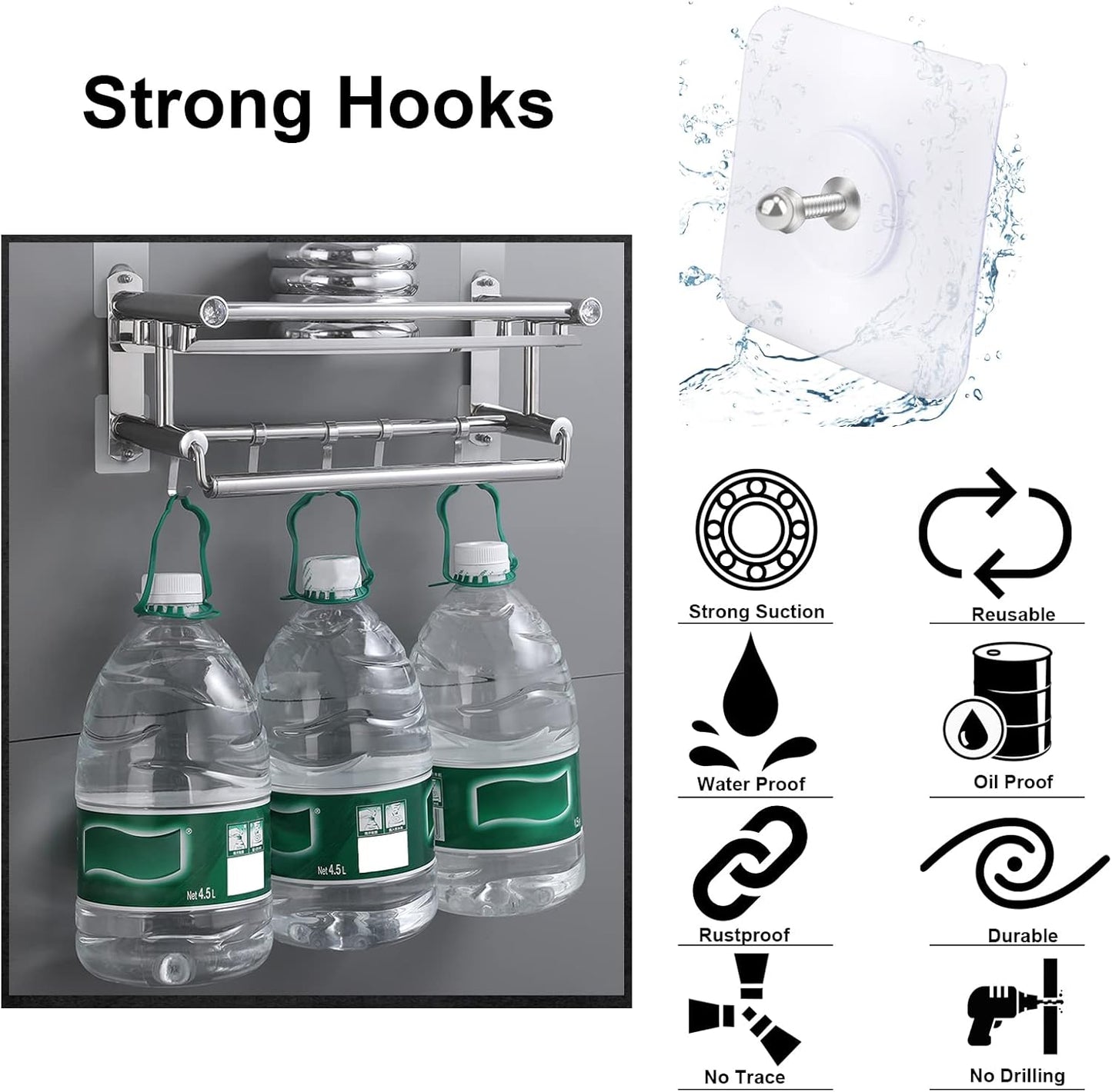 AIERSA 13 Pack Wall Hooks for Hanging,Screw Free Sticker for Mount Wall Shelf, 2 in 1 Reusable Adhesive Hooks Heavy Duty, Waterproof Rustproof and Oilproof for Kitchen, Bathroom, Home, Office(16mm)