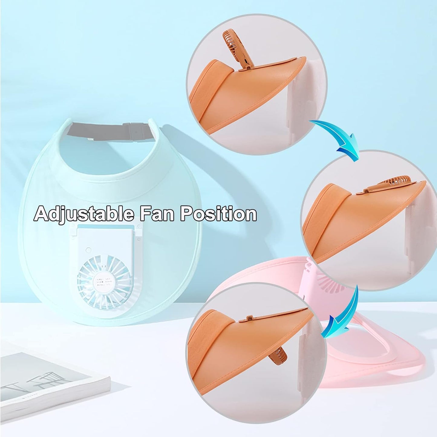 Sun Visors Hat with Fan for Women - Fan Visor Hat - Three Gear Mediation and Large Area Sun Protection