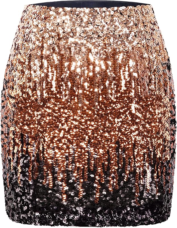 Maner Women's Sequin Skirt Sparkle Stretchy Bodycon Mini Skirts Night Out Party