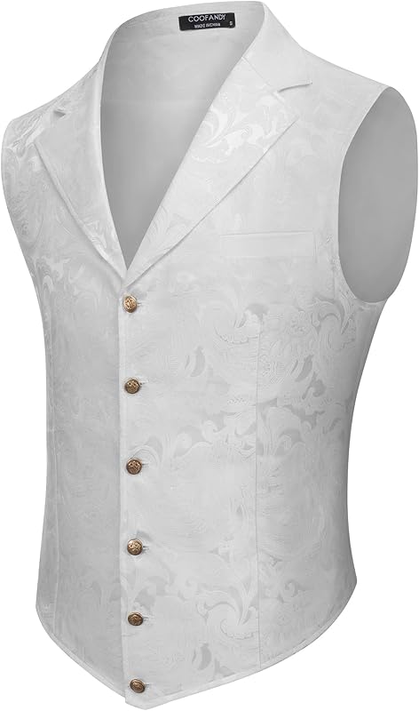 COOFANDY Mens Suit Vest Paisley Floral Victorian Vests Gothic Steampunk Formal Waistcoat Tuxedo Vests with Notched Lapels