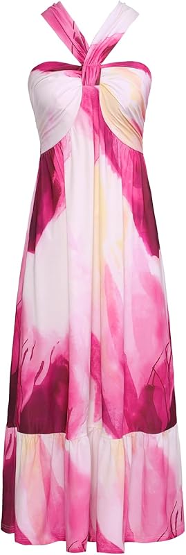 GRACE KARIN 2025 Women's Criss Cross Halterneck Sleeveless Summer Floral Print Flowy A Line Maxi Dress
