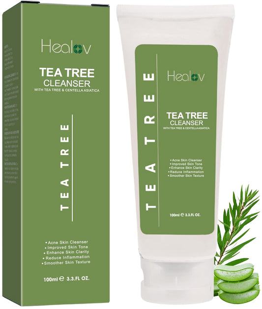 Tea Tree Face Wash – Natural Tea Tree Soap Exfoliating Facial Cleanser – Tea Tree Oil Fights Acne, Skin Irritation and Prevents Breakouts – Deeply Cleansing, Hydrating Liquid Soap for Calm Fresh Skin
