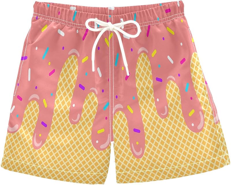 Ice Cream Boy Swim Trunks Waffle Or Cone Quick Dry Bathing Suit Swimsuit,Toddler Beach Board Shorts 2-16Years