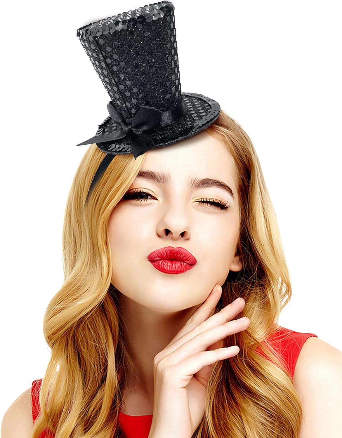 Mini Top Hat Headband Sequins Tea Party Headpiece Fascinator 1920s Gatsby Party Costume Accessory for Women Lady Gril