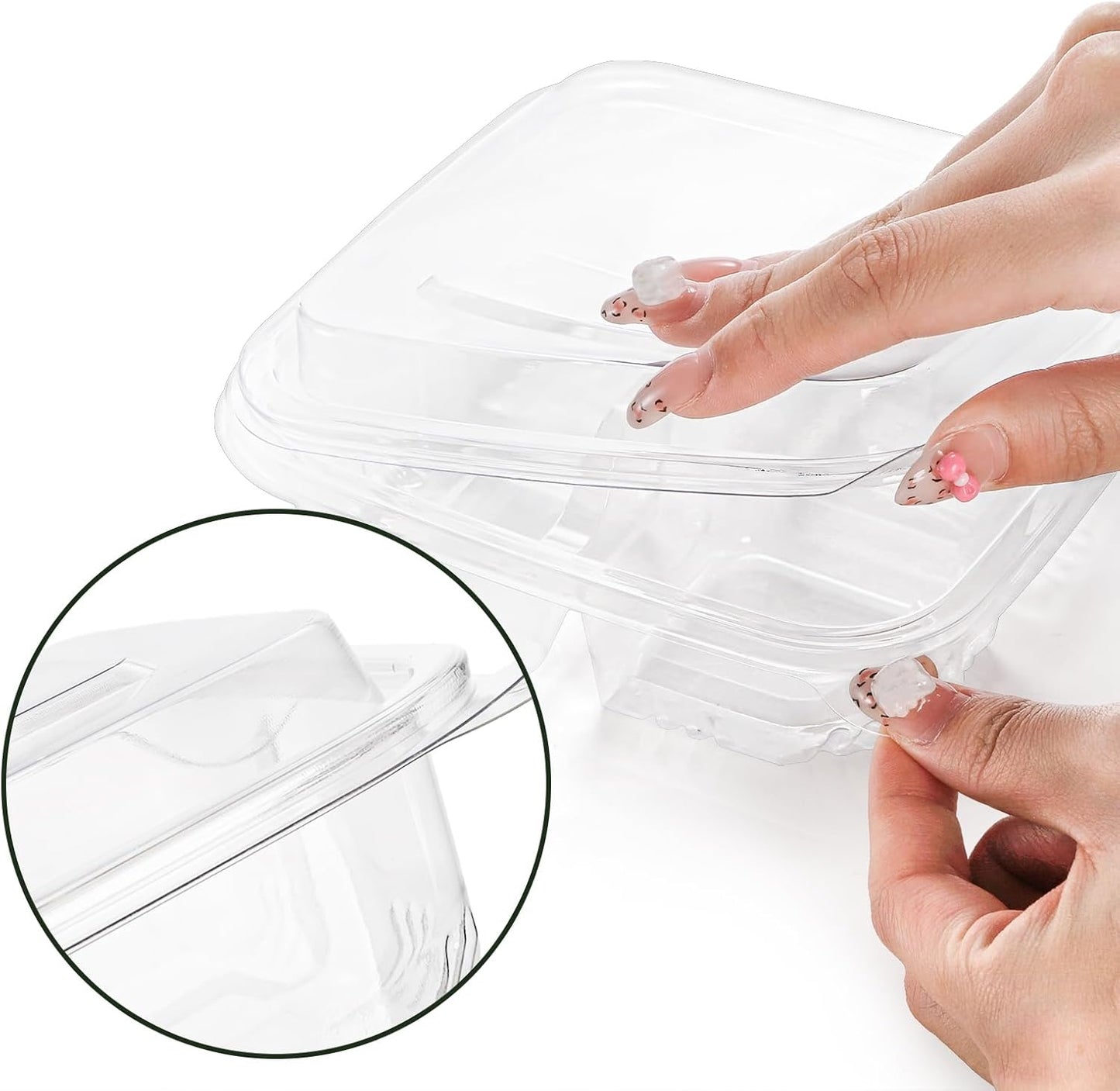 Peohud 50 Pack Clear Bento Snack Containers, 4 Compartment Food Storage Containers, Reusable Meal Prep Containers, Plastic Divided Bento Boxes with Lids for Lunch, Work, Travel