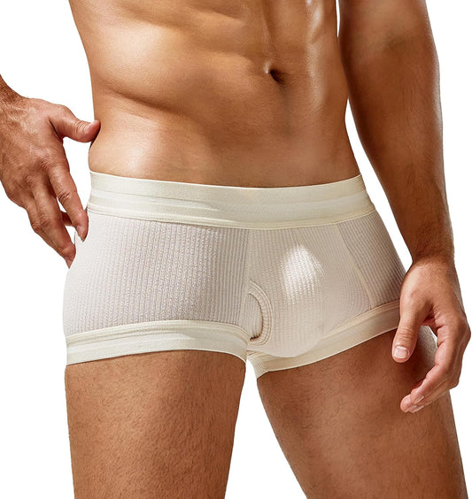 SEAUR Men's Pouch Boxer Briefs Seamless Ribbed Underwear Low Rise Breathable Trunks Stretchy Underpants
