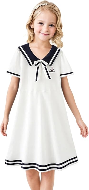 SANGTREE Girls Nautical Sailor Dresses School Uniform Casual Dress, 3-14 Years