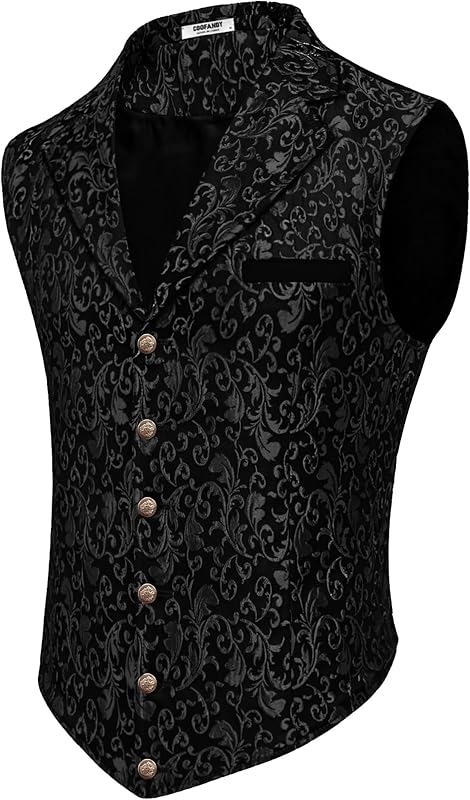COOFANDY Mens Suit Vest Paisley Floral Victorian Vests Gothic Steampunk Formal Waistcoat Tuxedo Vests with Notched Lapels