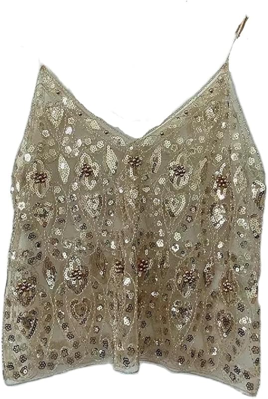 Women Y2K Sequin Cami Top Sexy Sparkly V Neck Tank Top Backless Glitter Crop Tops Floral Rhinestone Clubwear