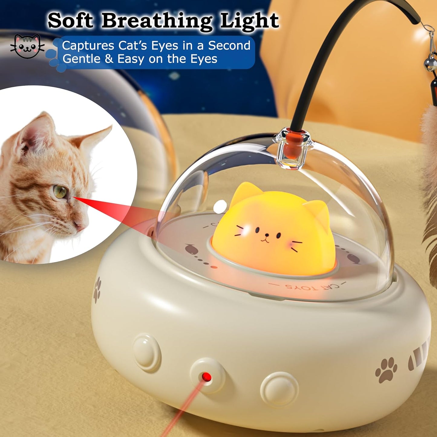 hooroor Laser Cat Toy for Indoor Cats,2 in 1 UFO-Vehicle Automatic Motion with Feather,Rechargeable Electronic Smart Sensor,Interactive Toys for Bored Cats\/Kittens\/Dogs,Ideal Gift for Pet Lover