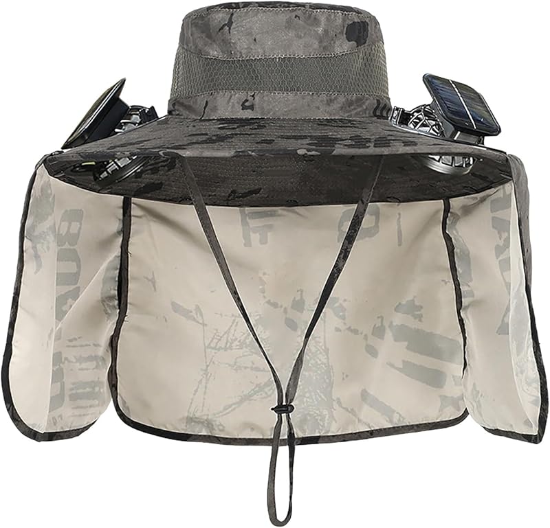 Outdoor Wide Brim Sun Hat with 2 Solar Fan - 2025 Sun Bucket Hat for Men Women, UPF 50+ Bucket Fishing Beach Hat Fan Built in