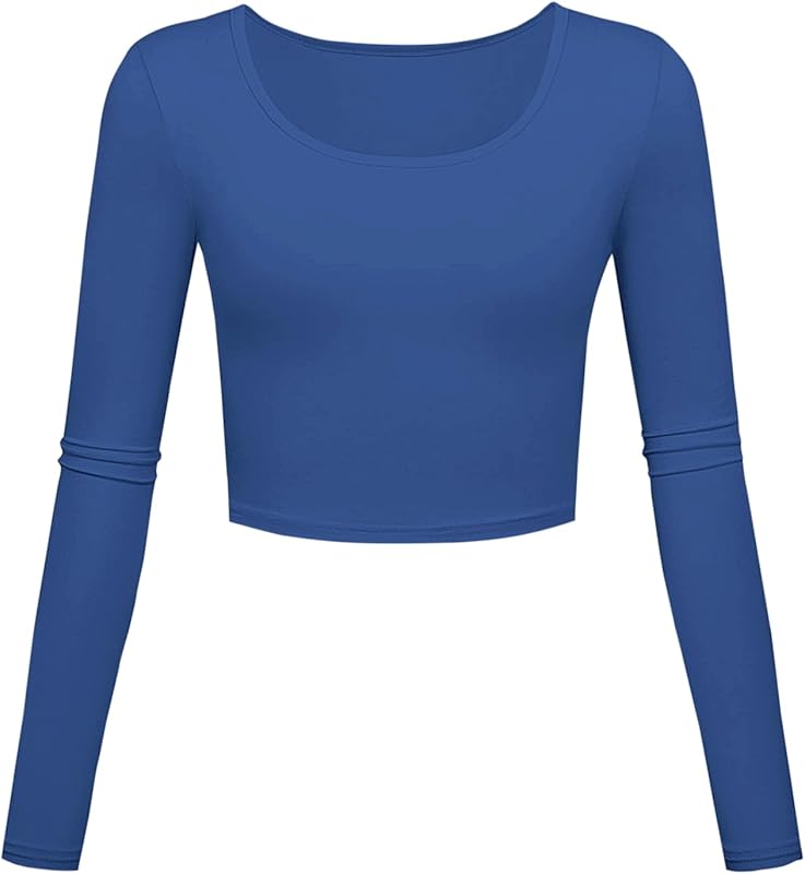 Long Sleeve Crop Tops for Women Workout Basic Clothes for Teen Ladies Fitted Slim Scoop Neck Cute Yoga Shirts