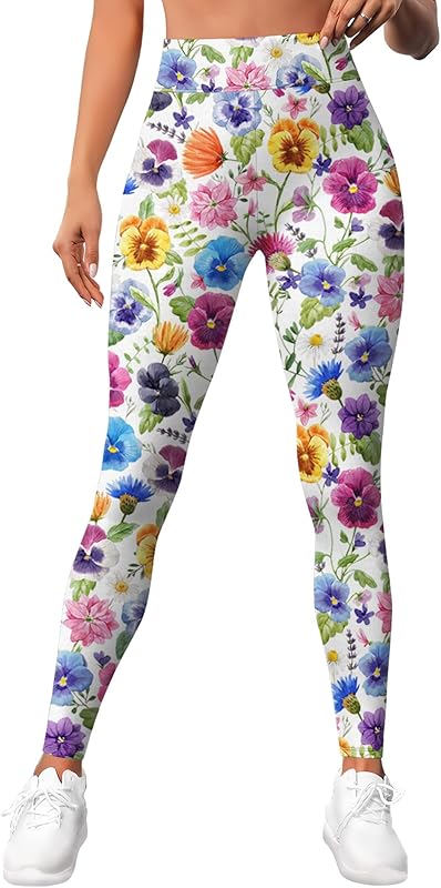 Leggings for Women Workout Funny Printed Gym Athletic Womens Yoga Pants Camo Print Legging Camouflage Floral Tropical Pants