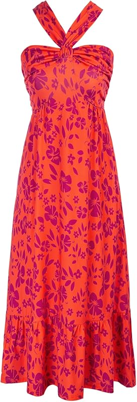 GRACE KARIN 2025 Women's Criss Cross Halterneck Sleeveless Summer Floral Print Flowy A Line Maxi Dress