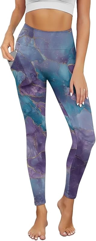 Poceacles Yoga Pants for Women with Pockets Full Length Workout Leggings High Waist Tummy Control Lounge Pants Activewear