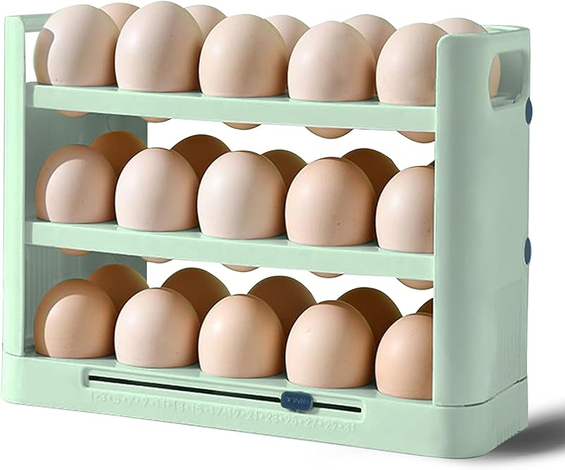 Egg Holder for Refrigerator, 30 Grid Egg Tray 3 Layer Organizer Bins Reusable Egg Container for Refrigerator Side Door Plastic
