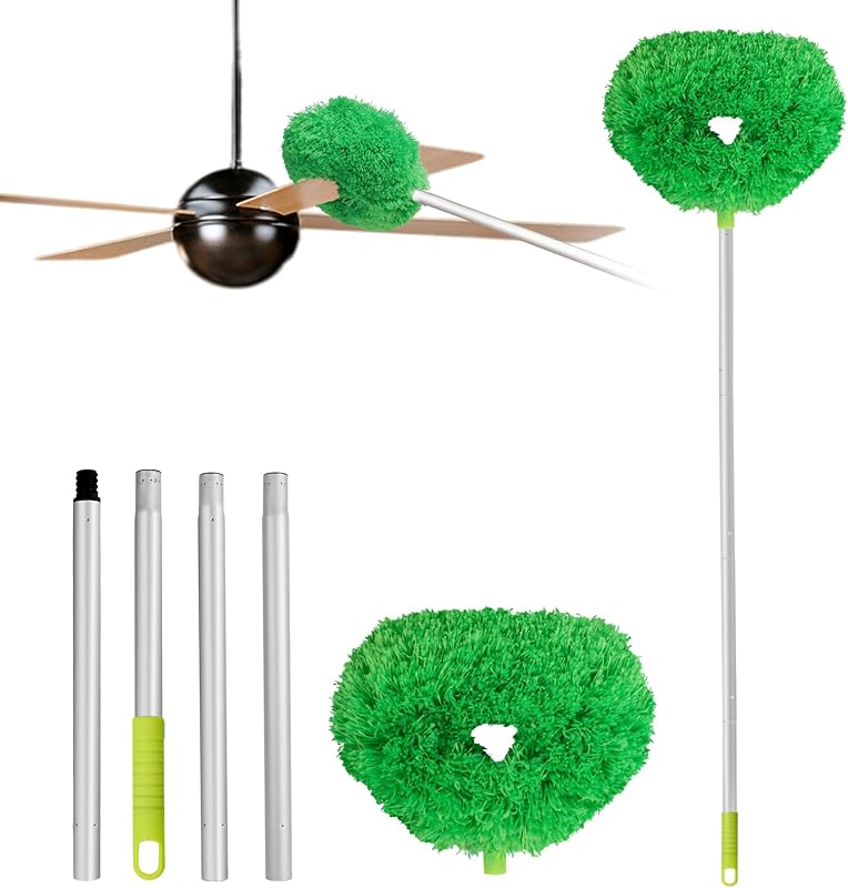Ceiling Fan Cleaner Duster Reusable Microfiber Ceiling Fan Blade Cleaner Removable Duster with Extension Pole Adjusts 13 to 49.7 Inch for Cleaning Walls Bookshelves Furniture Door Window Top (Blue)