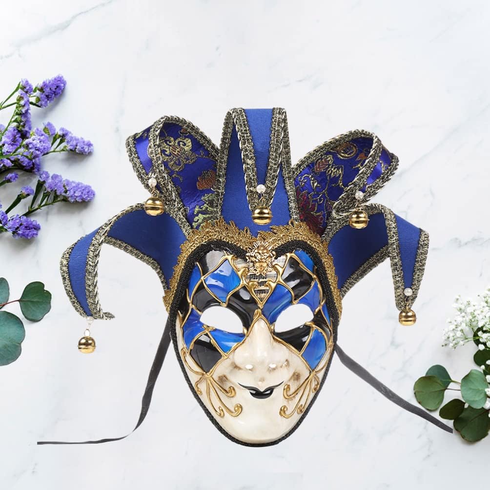 Venetian Full Face Mask for Cosplay, Masquerade, Carnival, Halloween - Blue Plaid Eye Design, Synthetic Material, 17.32 X 6.29 X 3.93 Inches