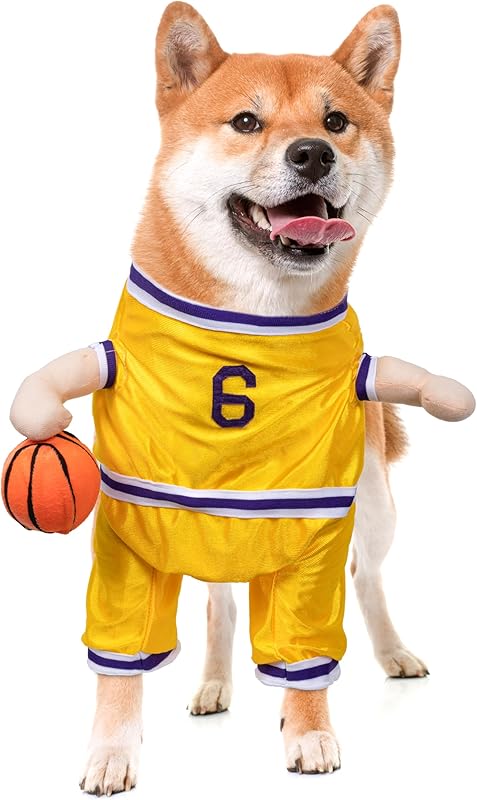 DELIFUR Dog Basketball Player Costume - Pet Halloween Costume Adjustable Funny Dress Up Sports Outfit Cosplay Clothes for Small Medium Dog (Red Basketball, Medium)