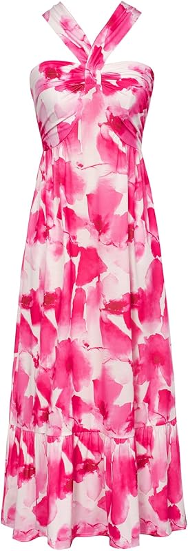 GRACE KARIN 2025 Women's Criss Cross Halterneck Sleeveless Summer Floral Print Flowy A Line Maxi Dress
