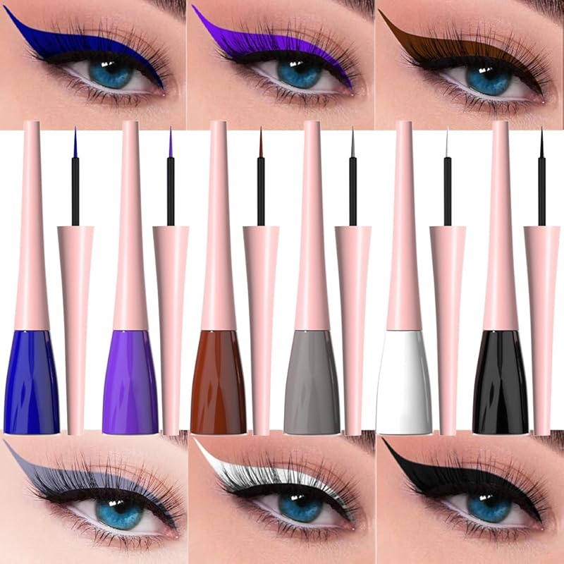 evpct 2Pcs White Black Liquid Eyeliner Set Waterproof White Eye Liners for Women Eyes Wing Eyeliner Stamps Shapes Colored Eyeliner delineador de ojos a prueba de agua contra el agua blanco para ojos