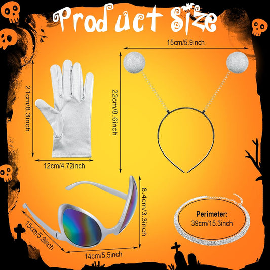 Xtinmee 5 Pcs Halloween Alien Costume Set Metallic Dress Sunglasses Necklace Headband for Girls Kids
