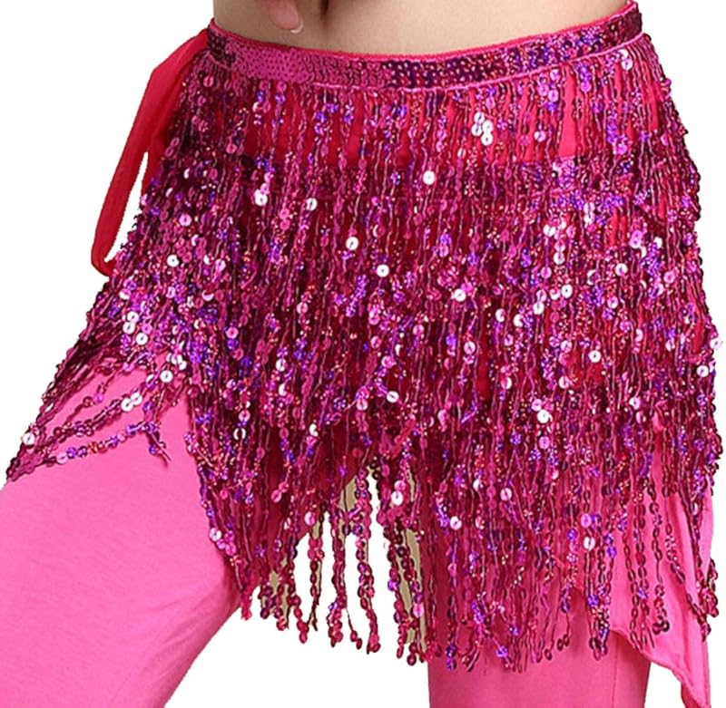 MUNAFIE Sequin Tassel Hip Scarf Sequin Tassel Skirts Rave Fringe Hip Scarf for Festival Belly Dance Skirt