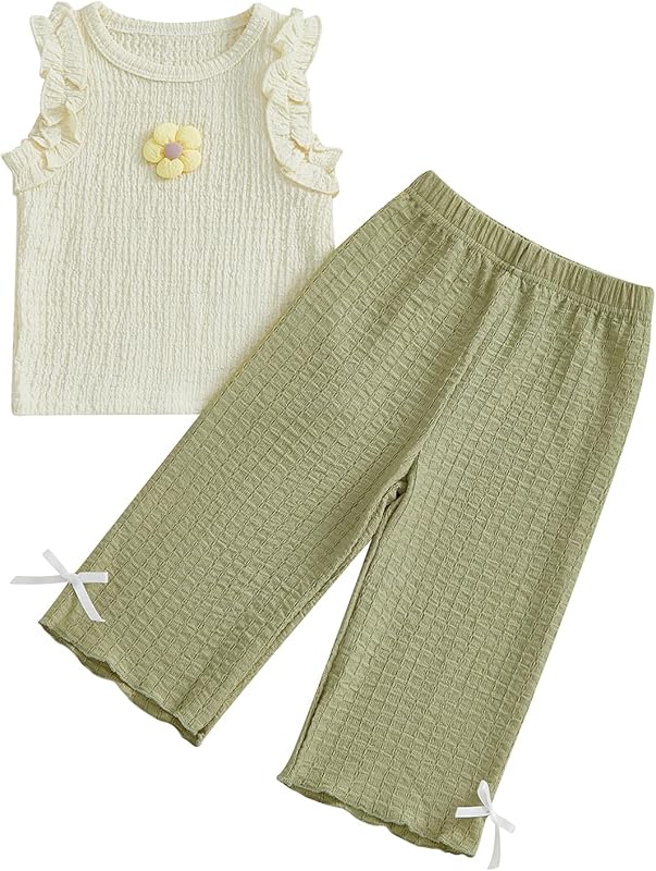 Baby Girl Boy Summer Outfits Sleeveless Ruffle Tank Tops + Bow Pants Set 6 12 18 24 Months 2 3 4 T