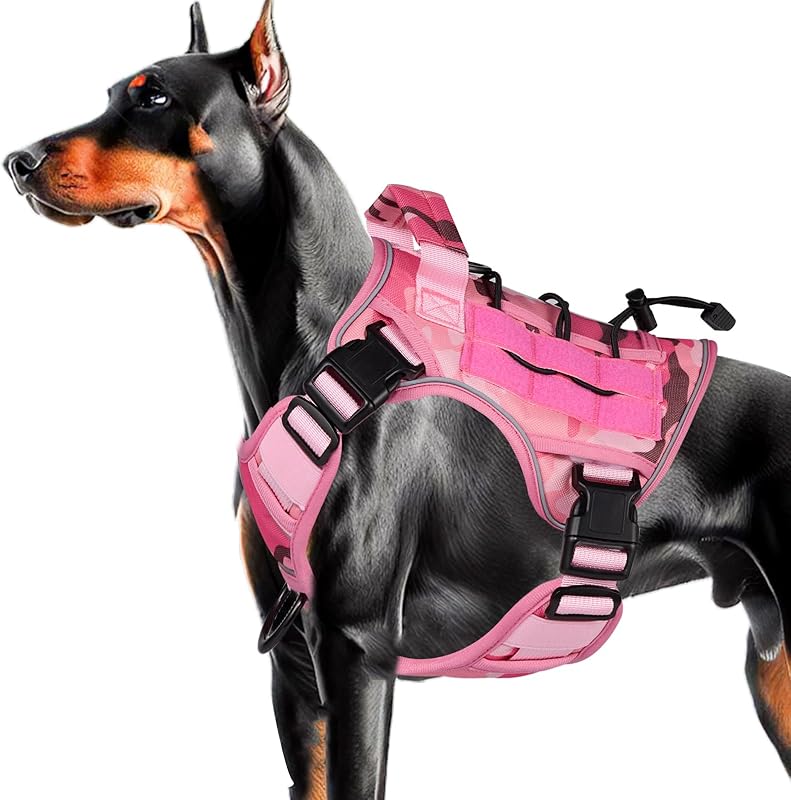 Heavy-Duty Tactical Dog Harness for Large Dogs, No Pull Adjustable Reflective Pet Vest with Molle System, K9 Military-Grade Control for Service Training, Outdoor & 10+ Breeds, Black, Medium