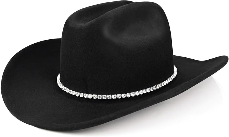 100% Wool Western Cowboy Hat for Men Women Classic Fedora Hat Felt Cowgirls Hats with Two Decorative Bands