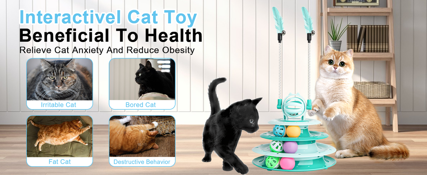 Cat Toy Interactive Pet Plaything for Indoor Kitten Interactive Kitty Puzzle Ball with 2 Cat-Tease (Green)