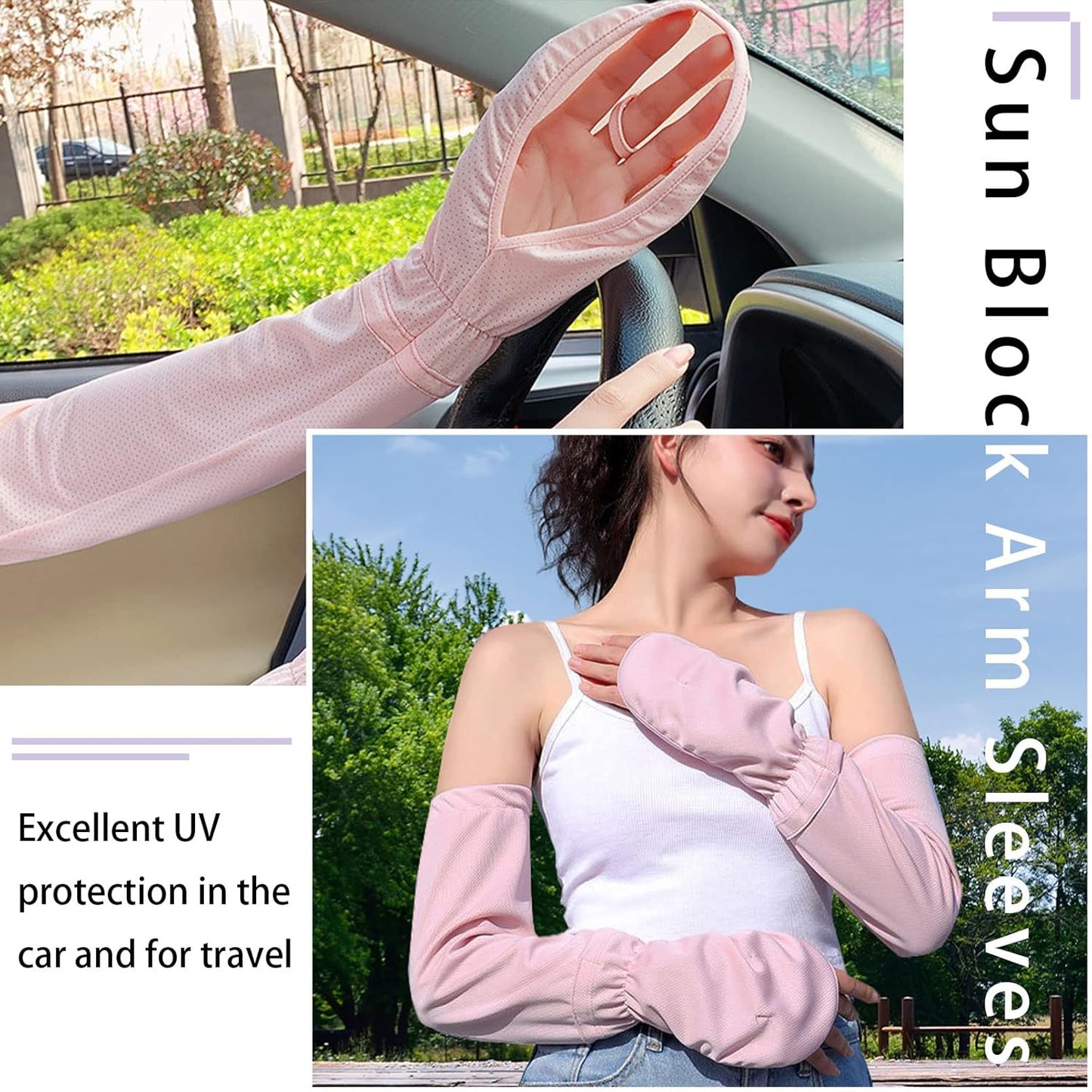 Driving Fingerless Sun Sleeves, Adjustable Arm Sleeve with Gloves, UV Protection Cooling Arm Cover for Gardening