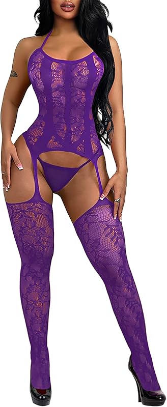 Buitifo Womens Fishnet Bodystocking Plus Size Crotchless Bodysuit Sexy Tights Nightwear Chemise Lingerie