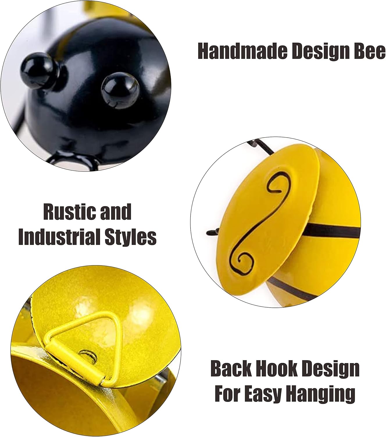 Yungeln Metal Wall Art, 4PCS Metal Bumble Bee Wall Decor, 3D Iron Bee Art Sculpture Hanging Wall Decorations for Outdoor Home Garden