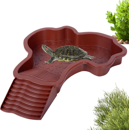 Piscine Tortue Terrestre Mangeoire, Plat d'eau Bassin pour Tortue de Piscine avec Rampe, Bol d'eau pour Reptiles avec Échelle, Bassin de Douche pour Terrasse (A)