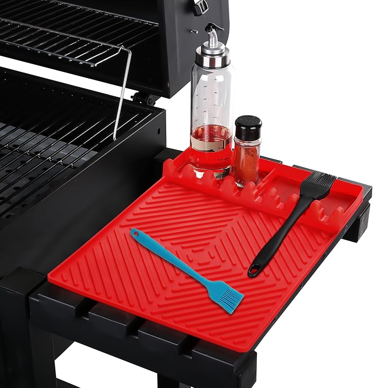 Griddle Mat Barbeque Grill Accessories Tools for Blackstone, Side Shelf Mat Grill Pad for Outdoor Grill Kitchen Counter Spatula Silicone Mat with Drip Pad for Kitchen, Cooking, Countertop (Orange)