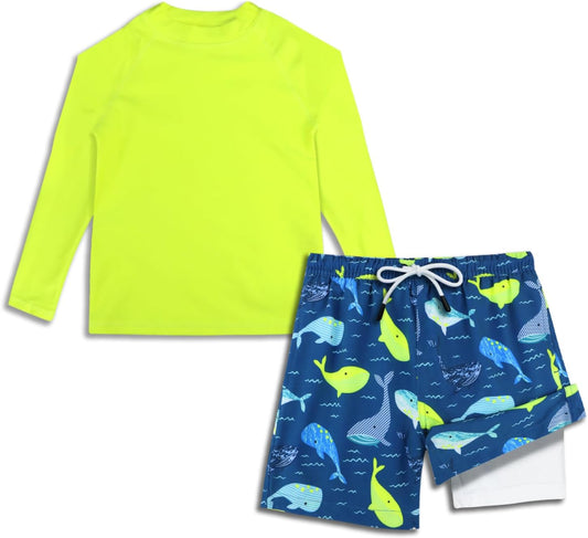 MILANKERR Toddler Boys Rash Guard Sets,Swim Trunks with Compression Liner UPF50+