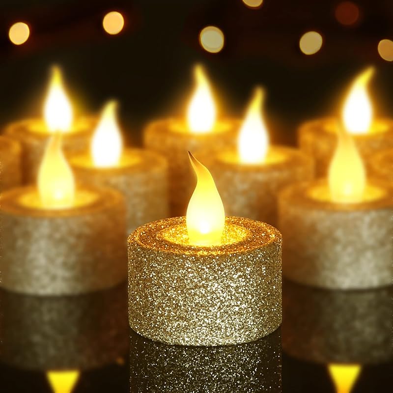 FURORA LIGHTING Pink Glitter LED Tealight Candles Pack of 12, Flameless Flickering Tealight Candles for Home Décor, 1.5’’(W) x 1.65’’(H), Battery Operated