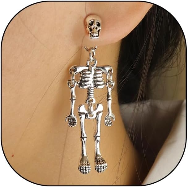 Halloween Earrings Gothic Skeleton Unique Earrings Punk Human Skull Funny Earrings Ghost Groom Bride Front Back Stud Earrings for Women