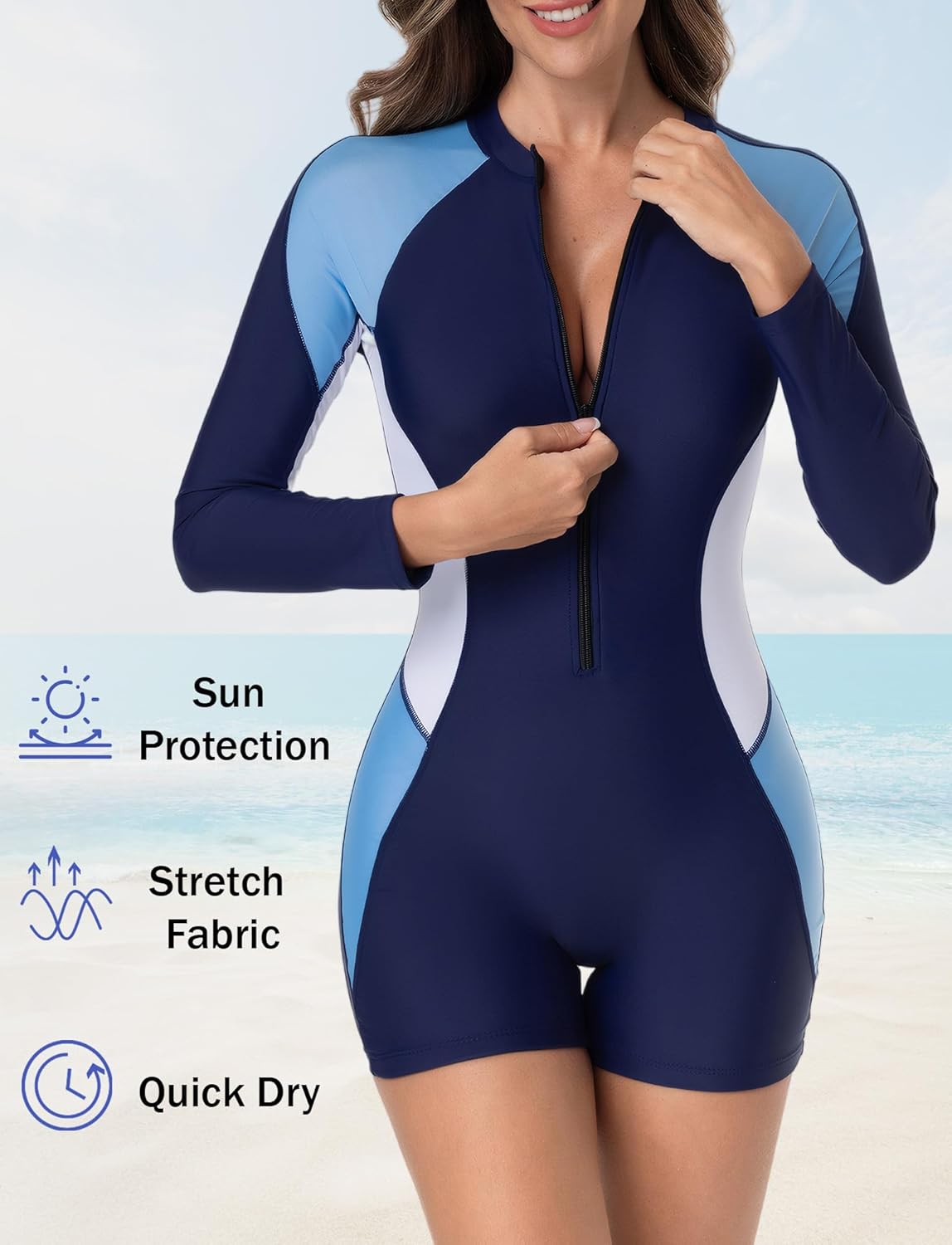FEOYA Women’s One Piece Boyleg Bottom Surfing Swimsuit Long Sleeve Rash Guard UPF 50+ Bathing Suit Swimwear 2025