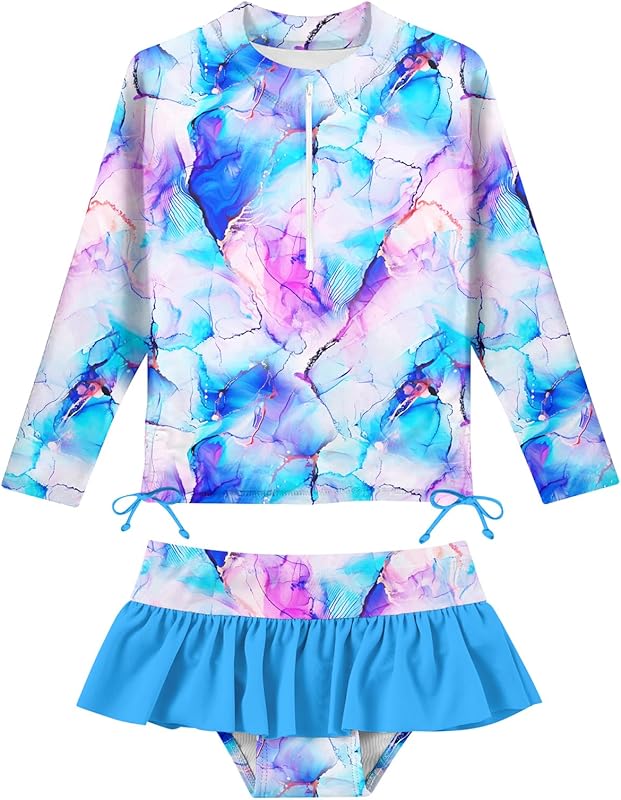 Vieille Toddler Girls Swimsuit 2 Piece Rash Guard Sets Long Sleeve Bathing Suit with UPF 50+ Sun Protection 2-6 Years
