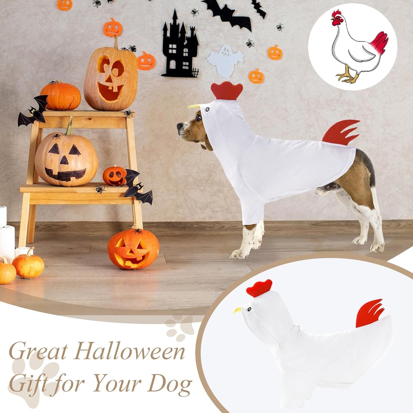 DELIFUR Dog Halloween Chicken Costume - Dog Thanksgiving Hoodies for Small Medium Pet Cute Animal Clothes Cosplay Sweatshirt for Boston Terrier (Chicken, Large)