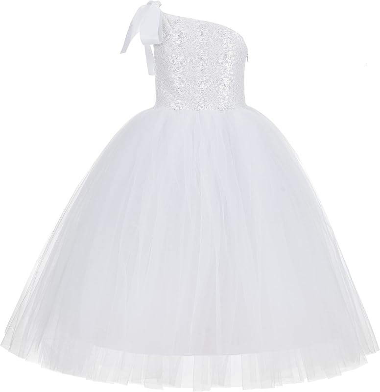 ekidsbridal One-Shoulder Sequin Tutu Flower Girl Dress Corset Dress Wedding Pageant Dresses Ball Gown Tutu Dresses