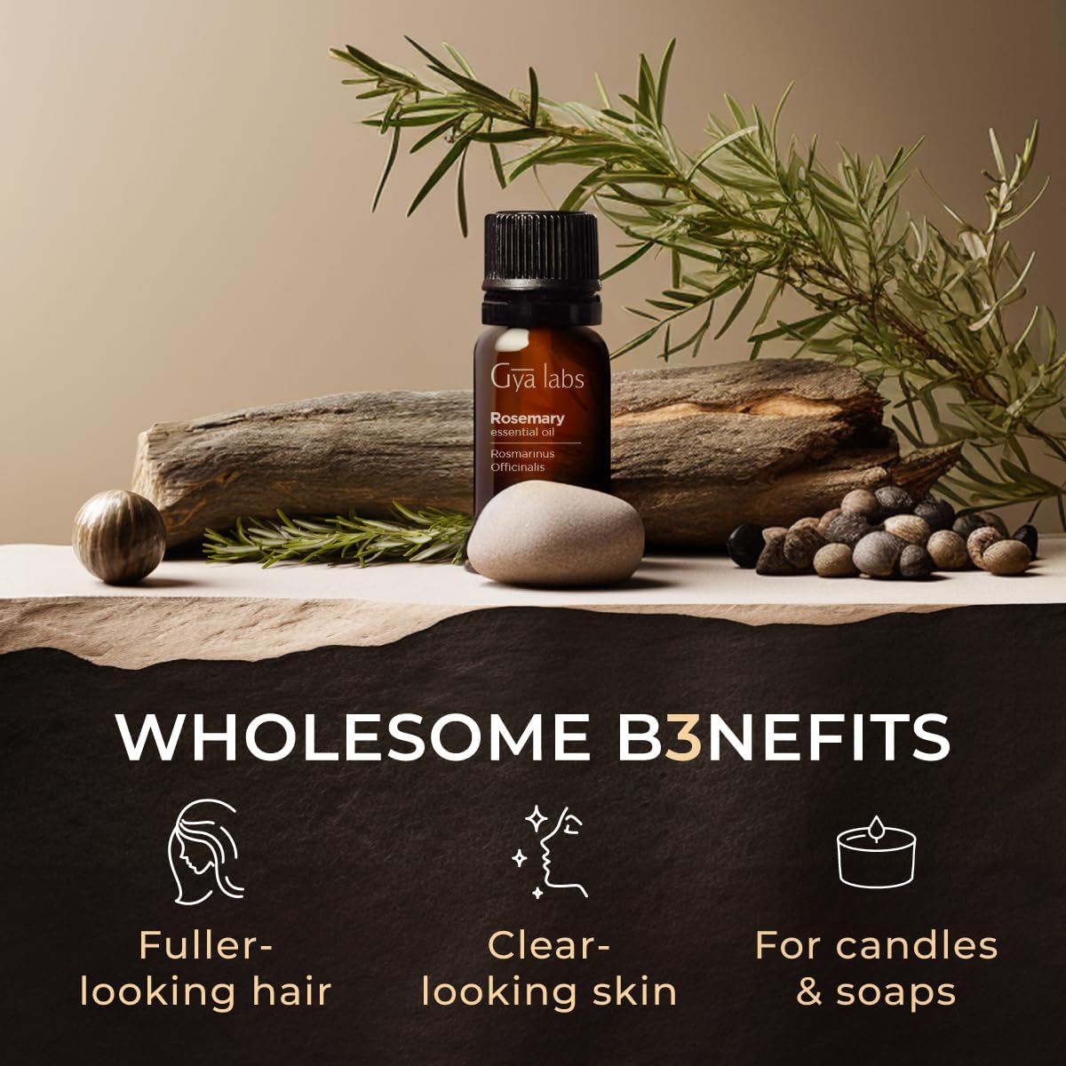 Gya Labs Rosemary Essential Oil for Hair - 0.34 Fl Oz - 100% Pure Natural Rosemary Oil for Diffuser, Skin, Scalp, Aromatherapy & Candle Making Scent