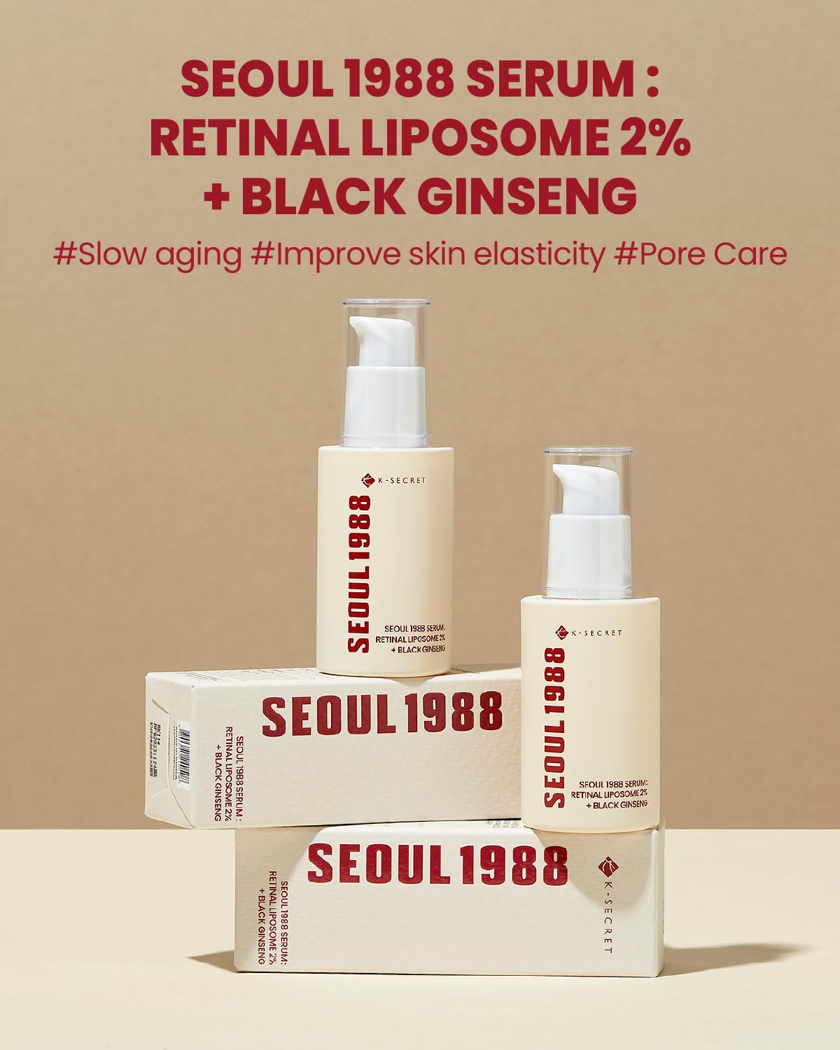 KSECRET SEOUL 1988 Serum : Retinal Liposome 2% + Black Ginseng, 30ml/1.01fl.oz | 58% Black Ginseng Extract | Retinal serum, Bakuchiol, VitaminC&3Peptides for Wrinkle Care | Korean Skincare | seoul1988