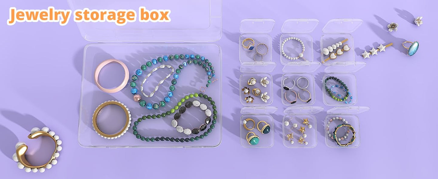 Mathtoxyz Bead Organizer Box, 62Pcs Small Bead Organizers and Storage Plastic Cases Mini Clear Bead Storage Containers Boxes with Hinged Lid and Rectangle for Bracelet Making DIY Jewelry Craft Nail