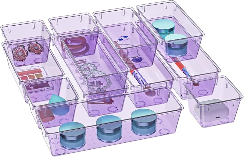 WOWBOX 6 Pack Clear Drawer Organizer Set, Acrylic Drawer Storage Trays, Storage Bins for Makeup, Cosmetics, Jewelries, Utensils, Gadgets, Office