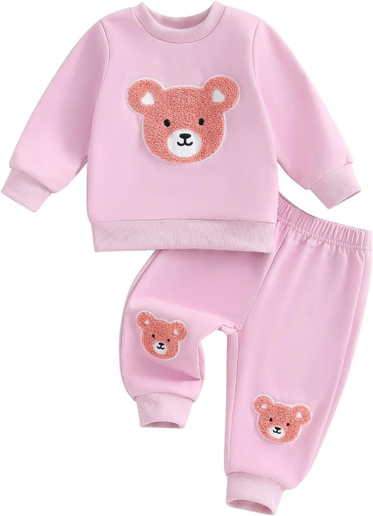 WZTYYDS Toddler Baby Girl Fall Winter Clothes Bear Embroidered Long Sleeve Sweatshirt Pants Outfits Set 2Pcs Sweatsuit