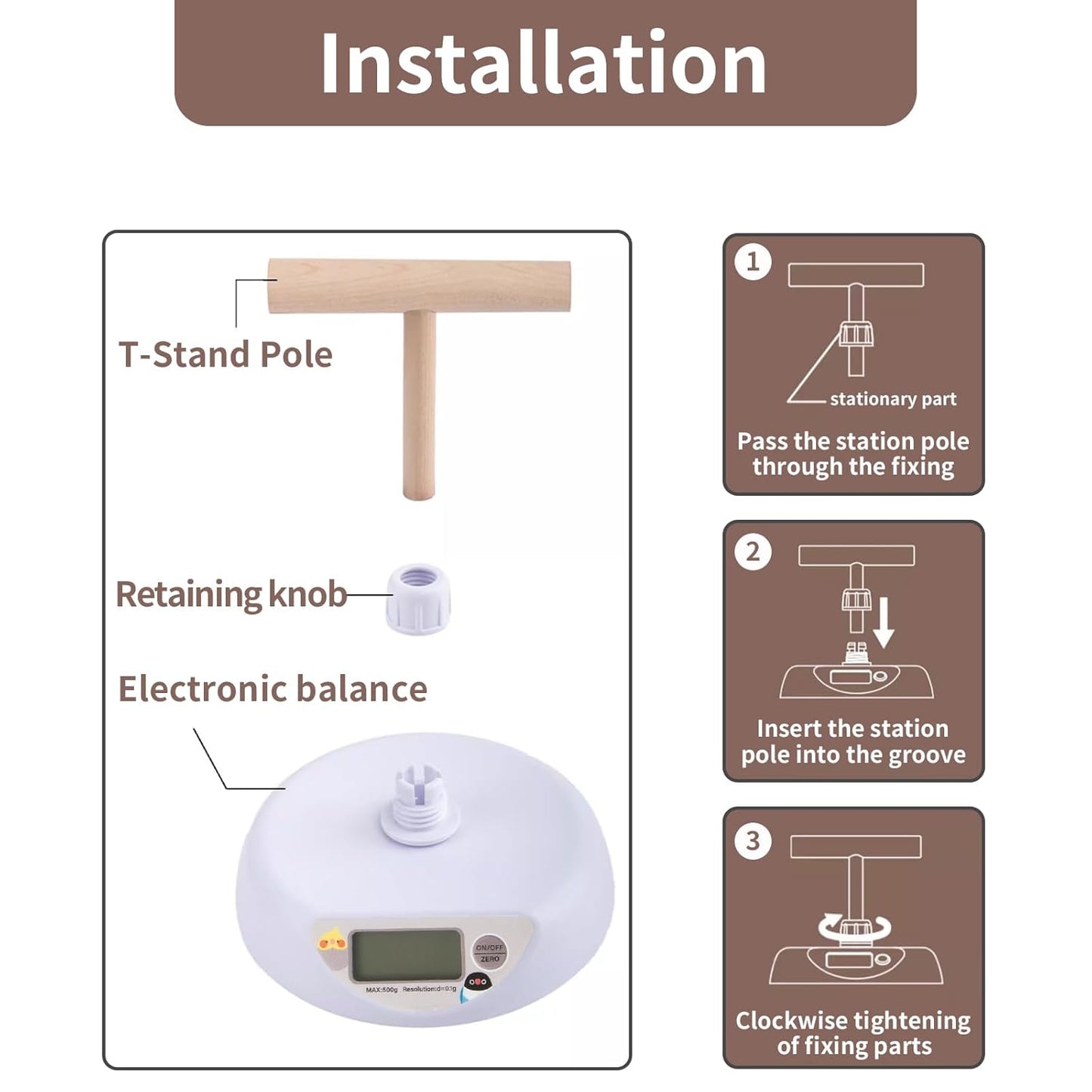 Pet Scale for Birds, Parakeet Weight Scale, HD Backlit Display Capacity 1.1lbs(500g) High Accuracy 0.1g Scale Easy Install Bird Training Stand and Perch Designed for Small Birds & Reptiles